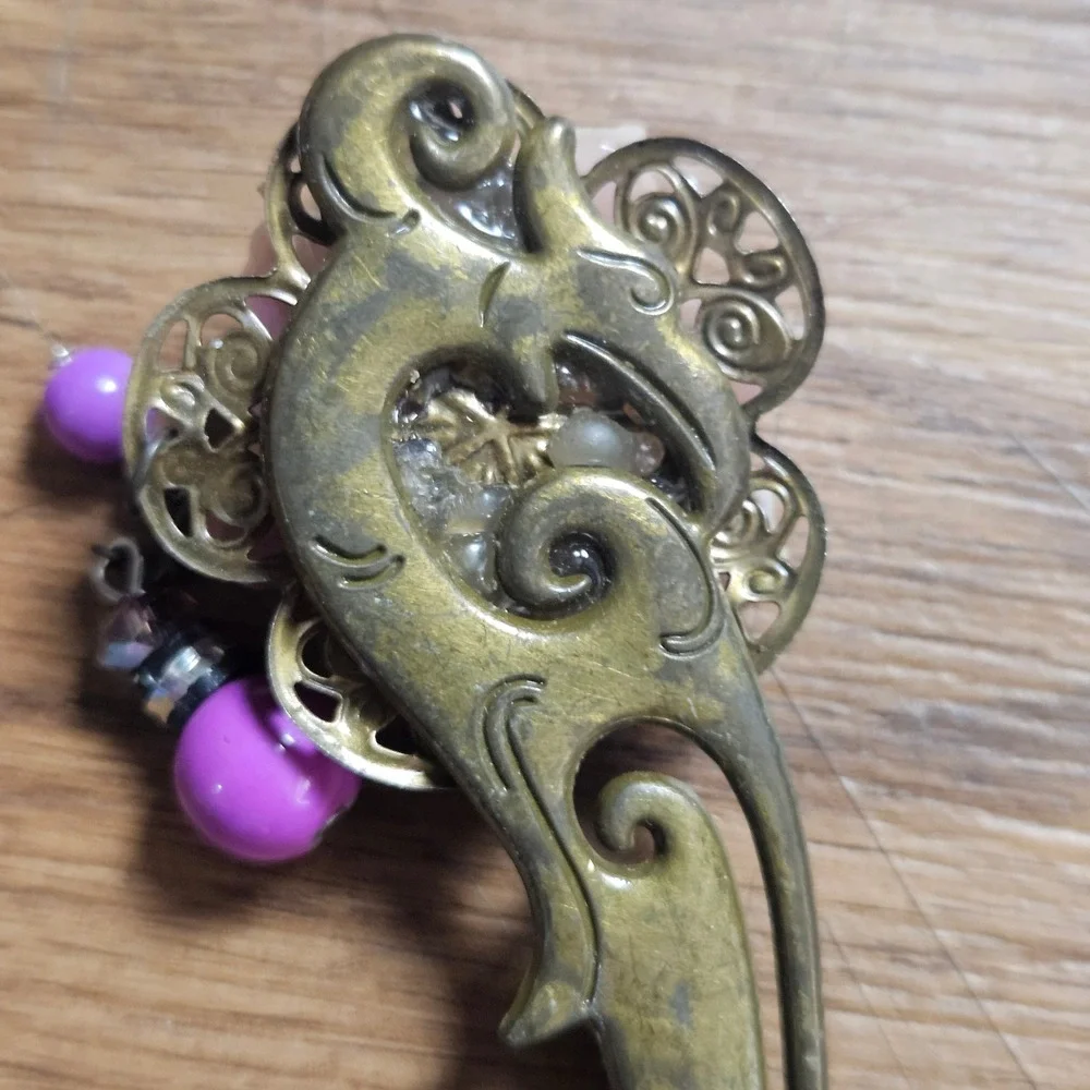 Vintage Style Brass Lotus Flower Chinese Style Hair Pin 6